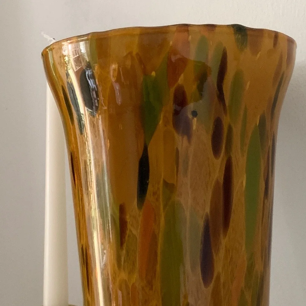 Maestri Vetrai Italian Art Glass Vase Tortoise Confetti Amber Murano Style 14.5